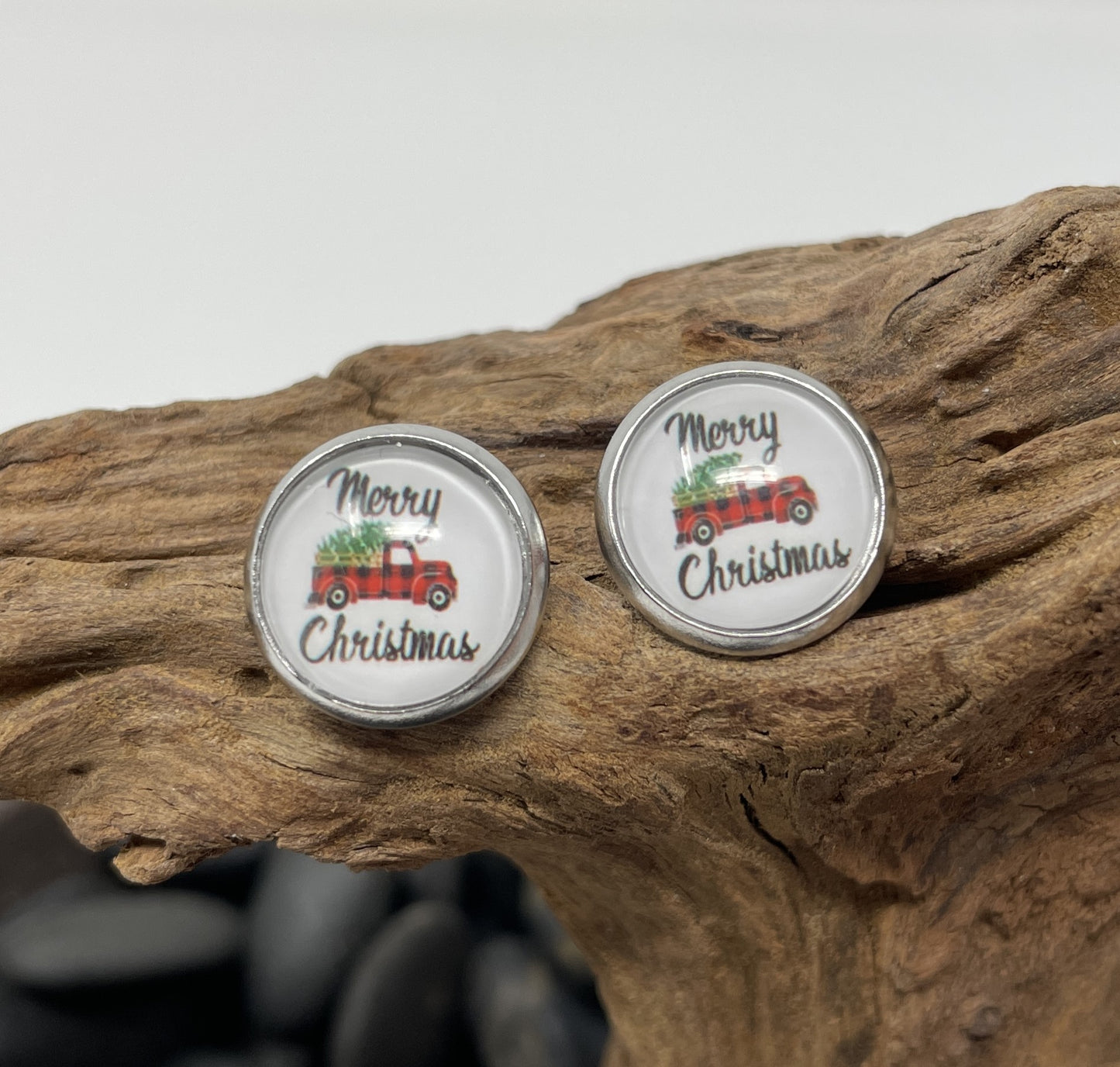 Glass cabochon studs - Christmas and New Years