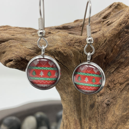 Glass Cabochon Earrings- Christmas and New Years