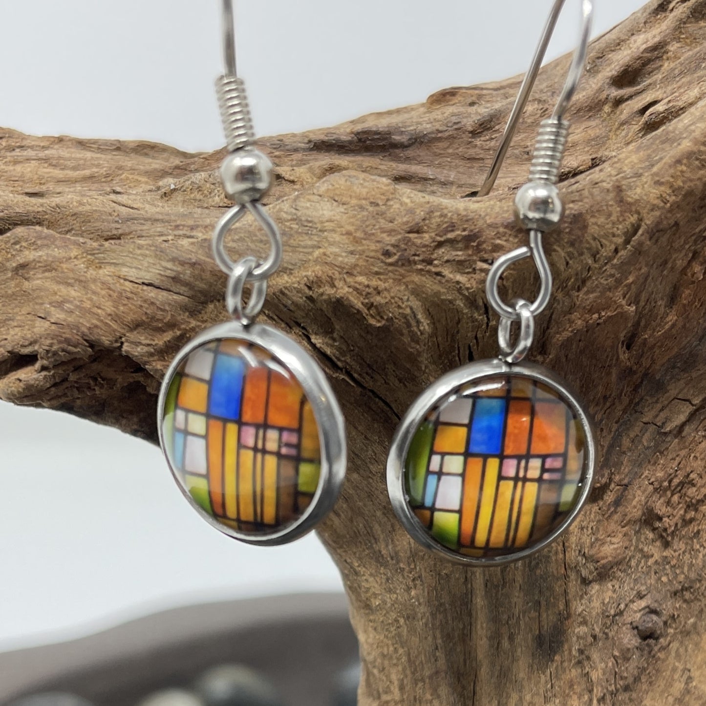 Glass Cabochon Earrings - Patterns, words and things