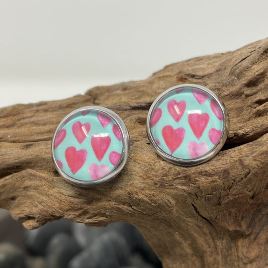 Glass cabochon studs - Valentine's Day