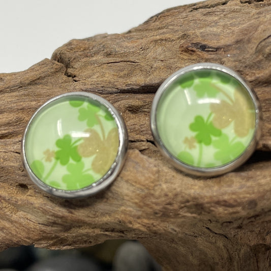 Glass cabochon studs - St. Patrick's Day