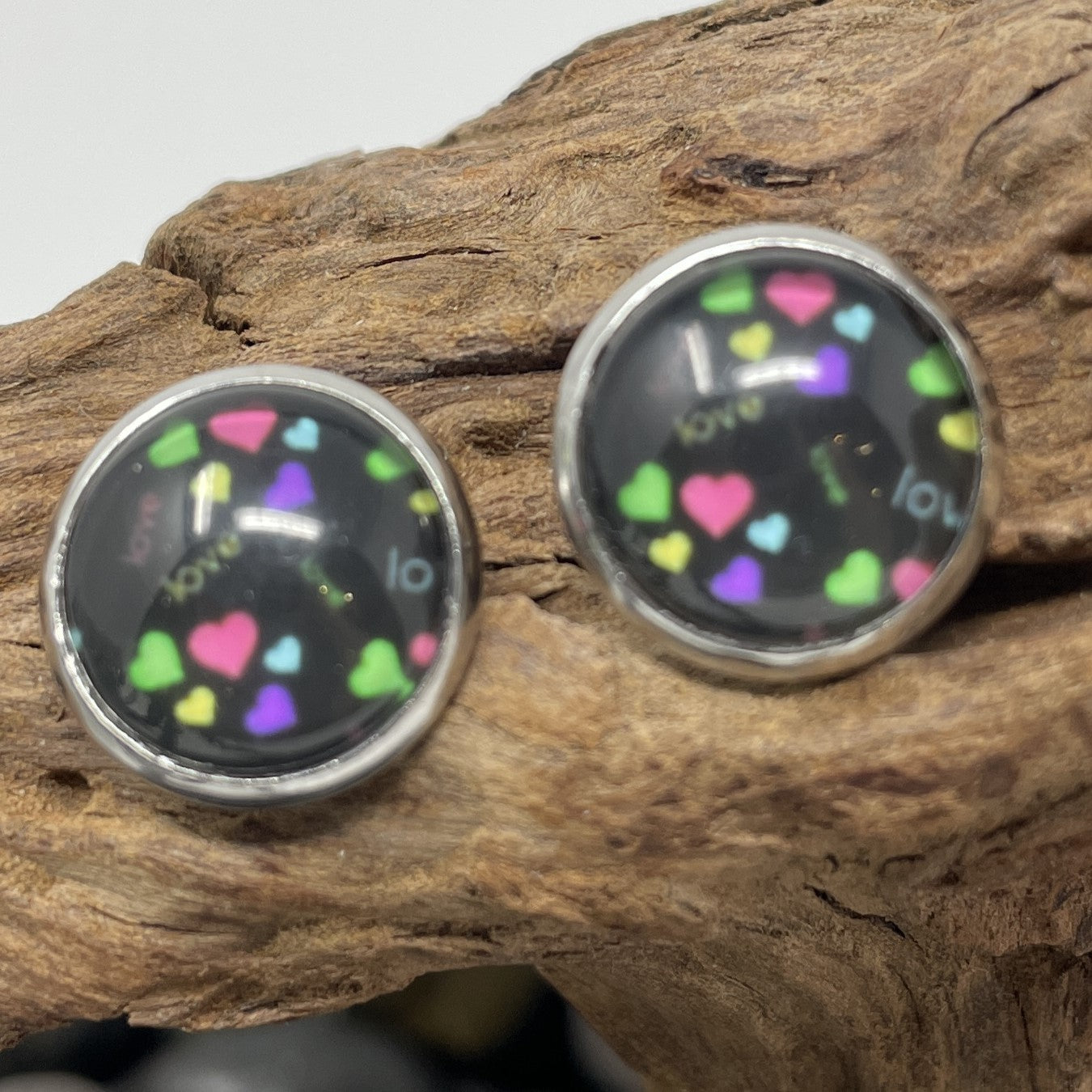 Glass cabochon studs - Valentine's Day