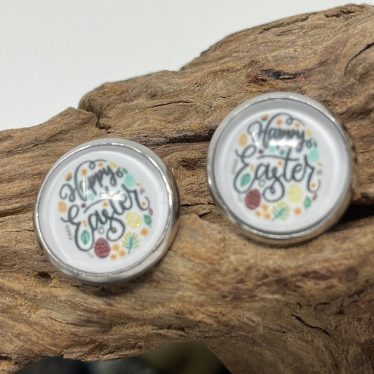 Glass cabochon studs - Easter