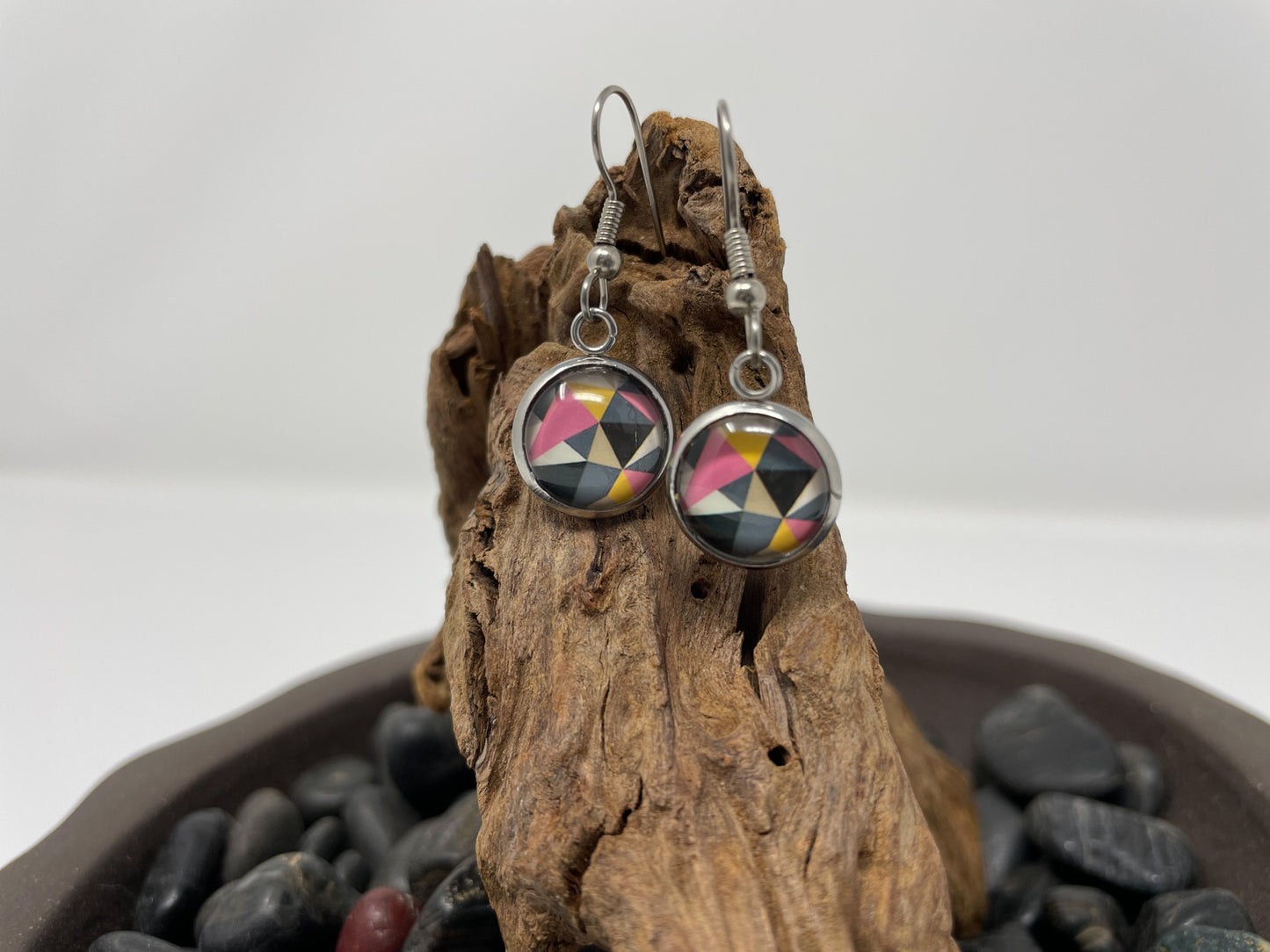 Glass Cabochon Earrings - Patterns, words and things