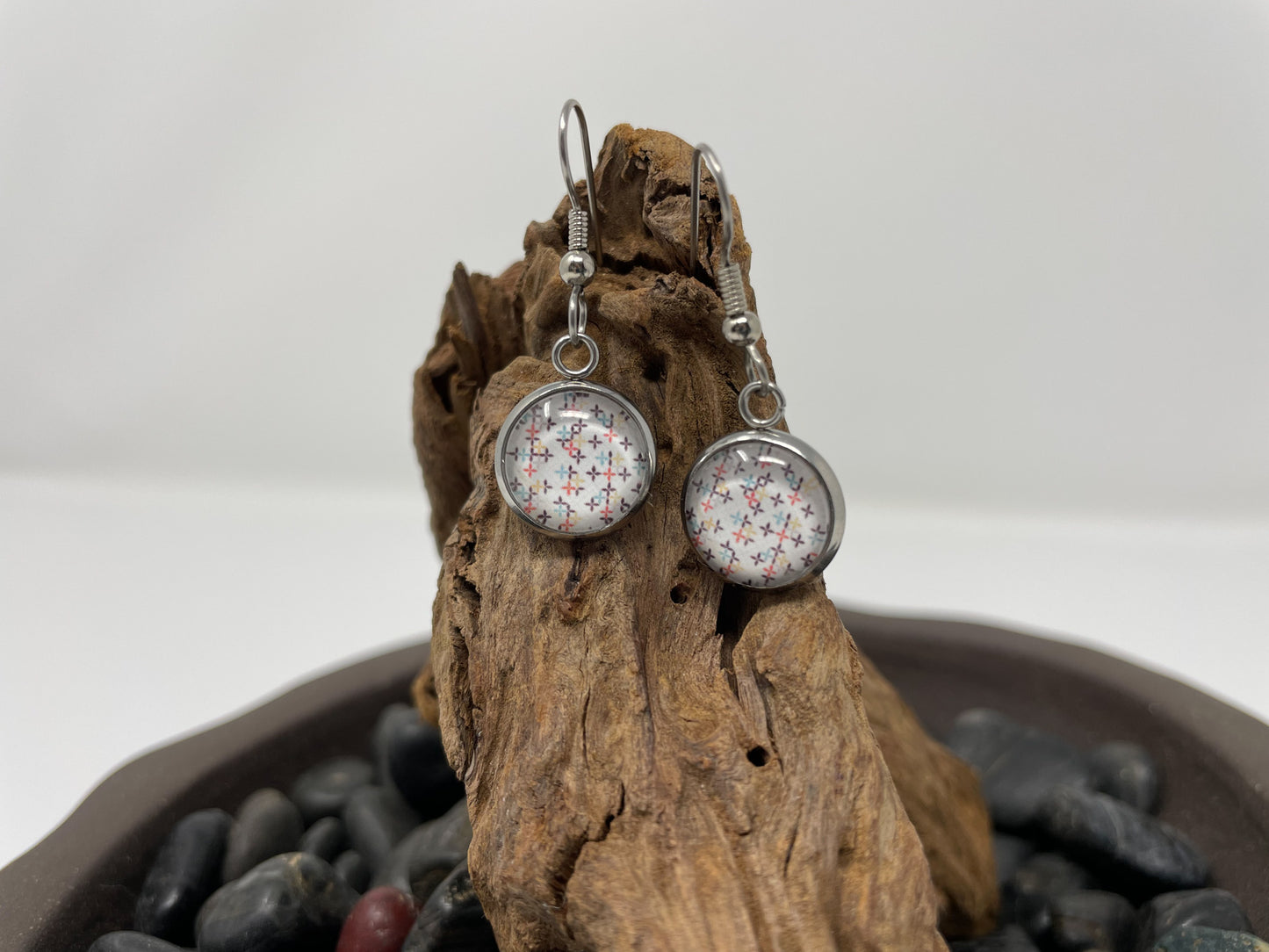 Glass Cabochon Earrings - Patterns, words and things