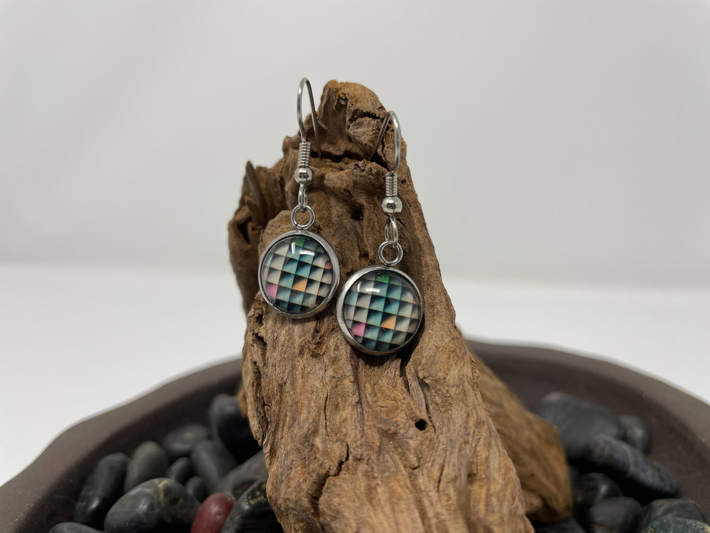 Glass Cabochon Earrings - Patterns, words and things