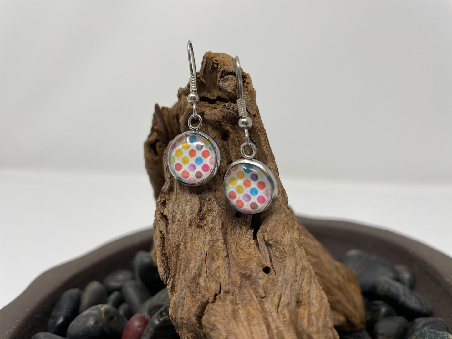 Glass Cabochon Earrings - Patterns, words and things