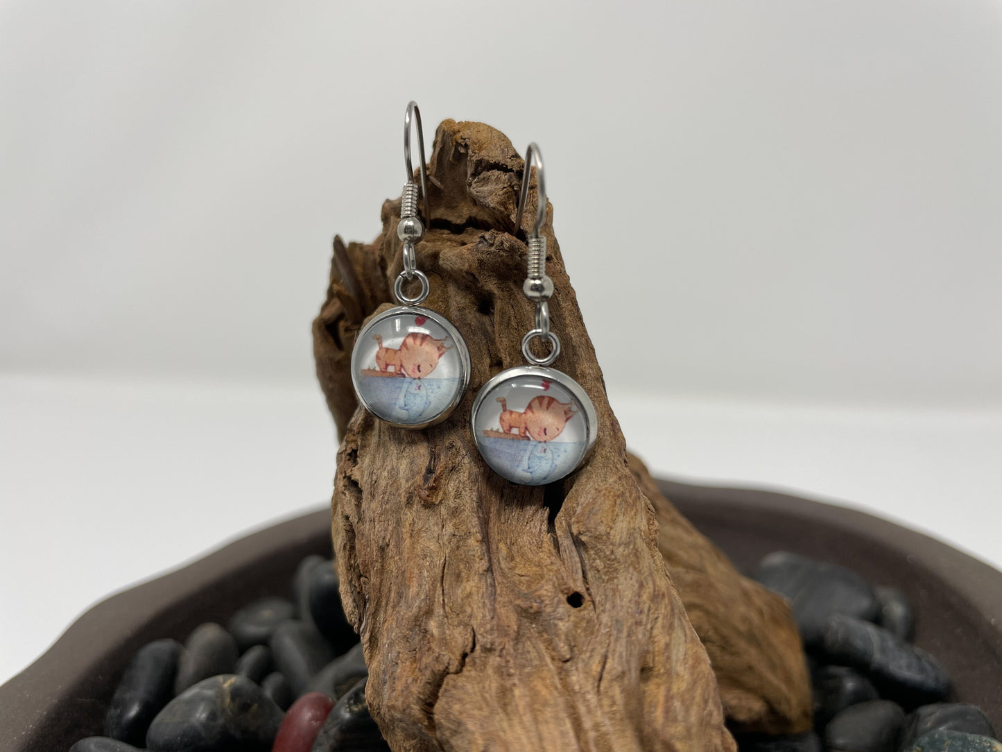 Glass Cabochon Earrings - Animals and Plants